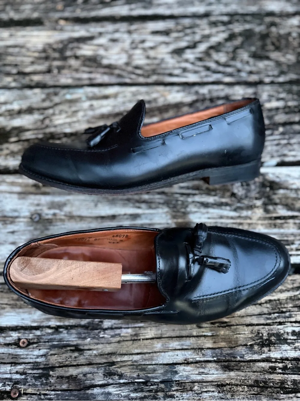 Lands' End Sz 10.5W Black Leather Tassel Slip-On Dress Loafers Made in USA X1